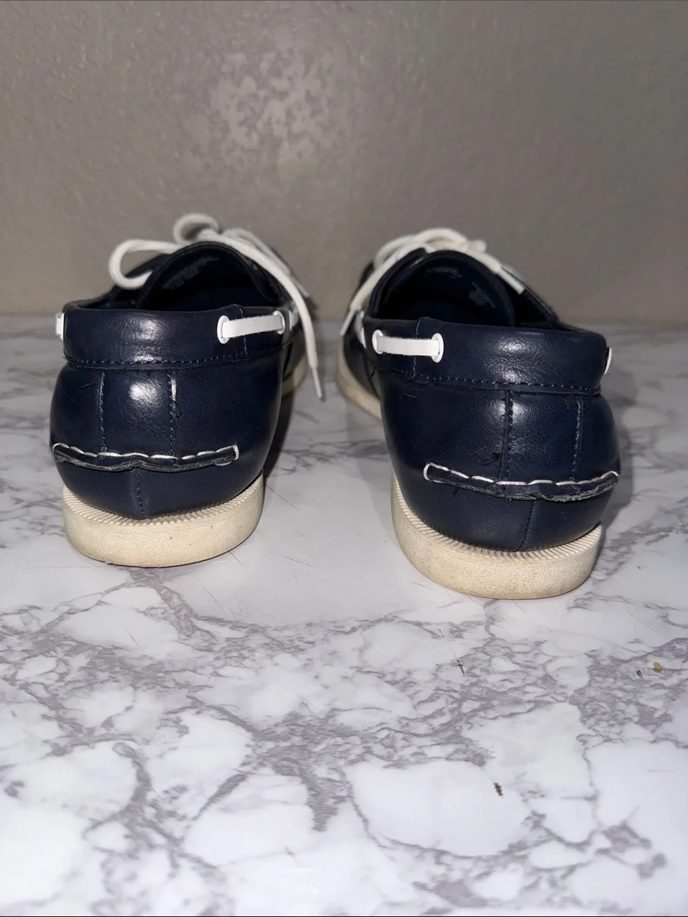 Club Room Navy Leather Boat Shoes with White Laces